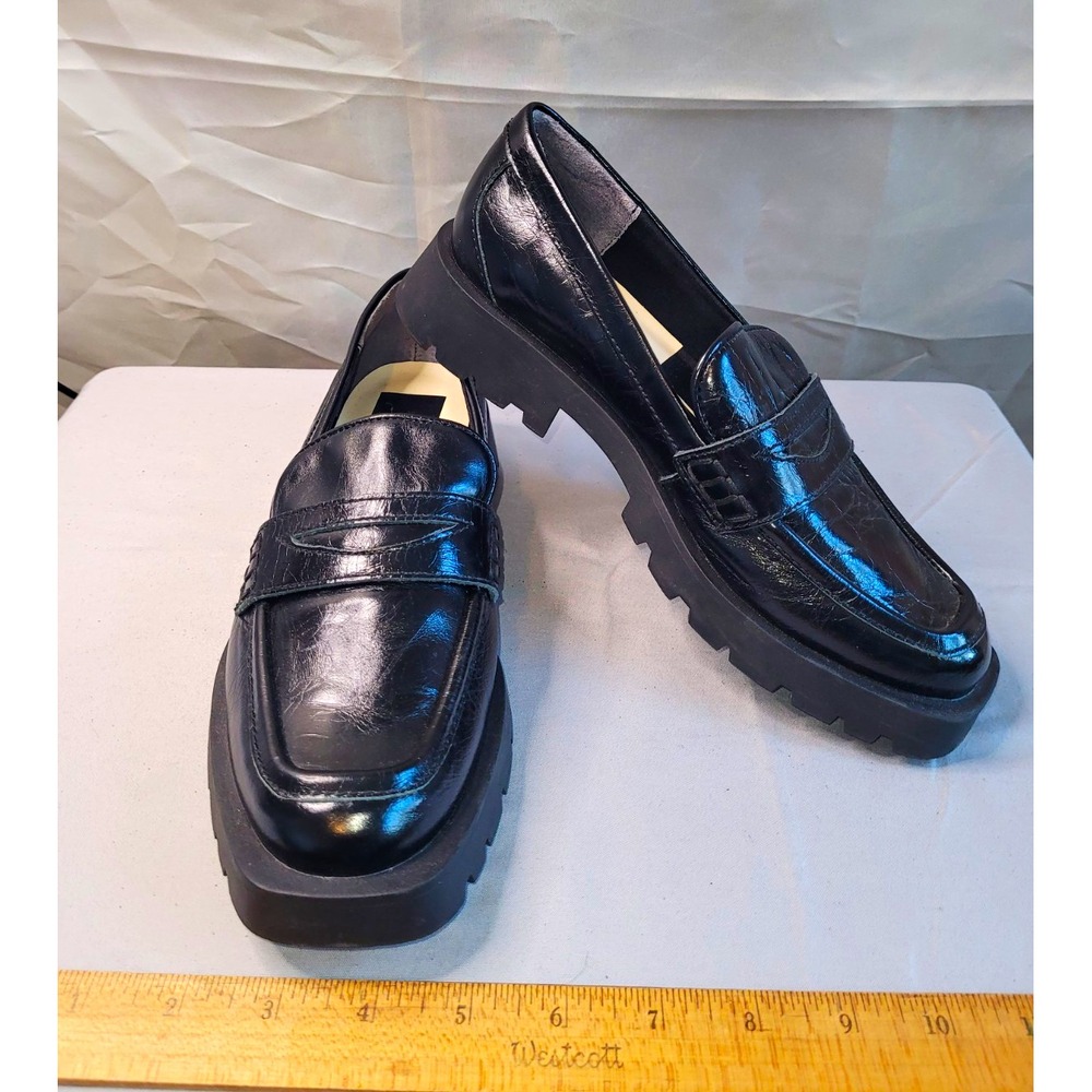 Dolce Vita Women's Black Faux Leather Slip-On Loafer Flats Square Toe 7.5